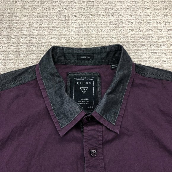 Guess Los Angeles Shirt Men Extra Large XL Purplish Red Button Up Long Sleeve - Picture 2 of 9
